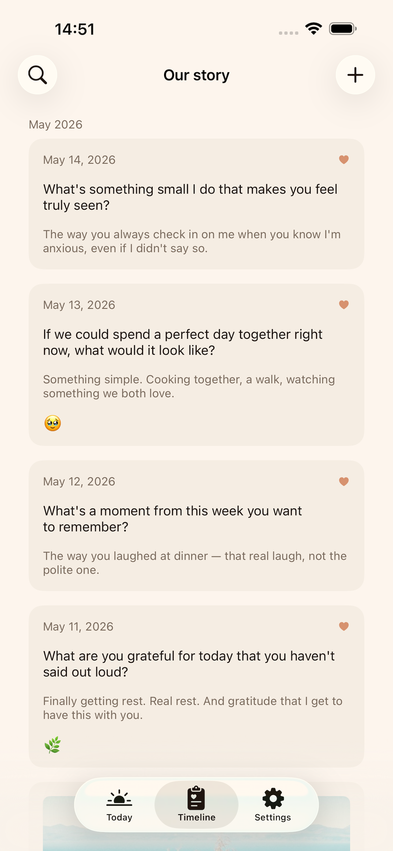 Elumi app, Timeline screen