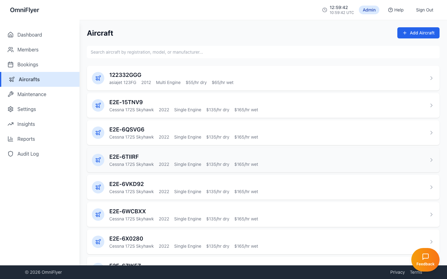 OmniFlyer aircraft management list