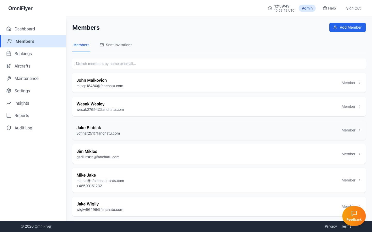 OmniFlyer member management with role assignments